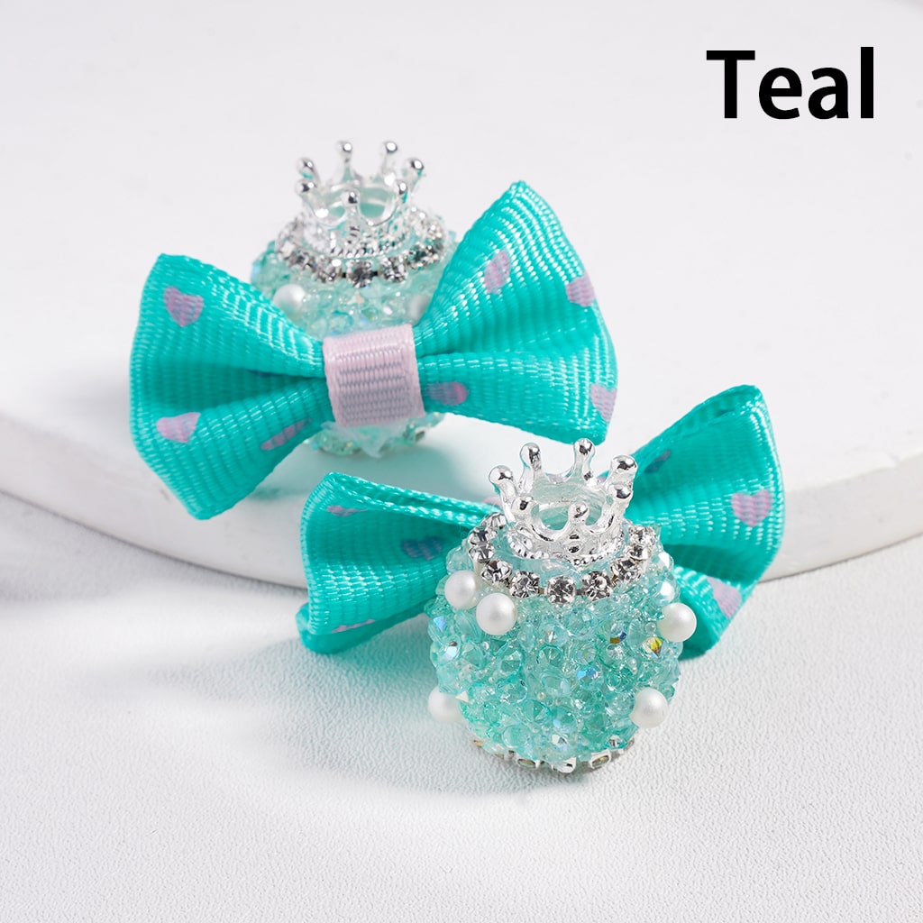 Silver Crown with White Pearls & Rhinestone Cone Multi Color Fabric Bowtie Sugar Acrylic Bead Random Mix