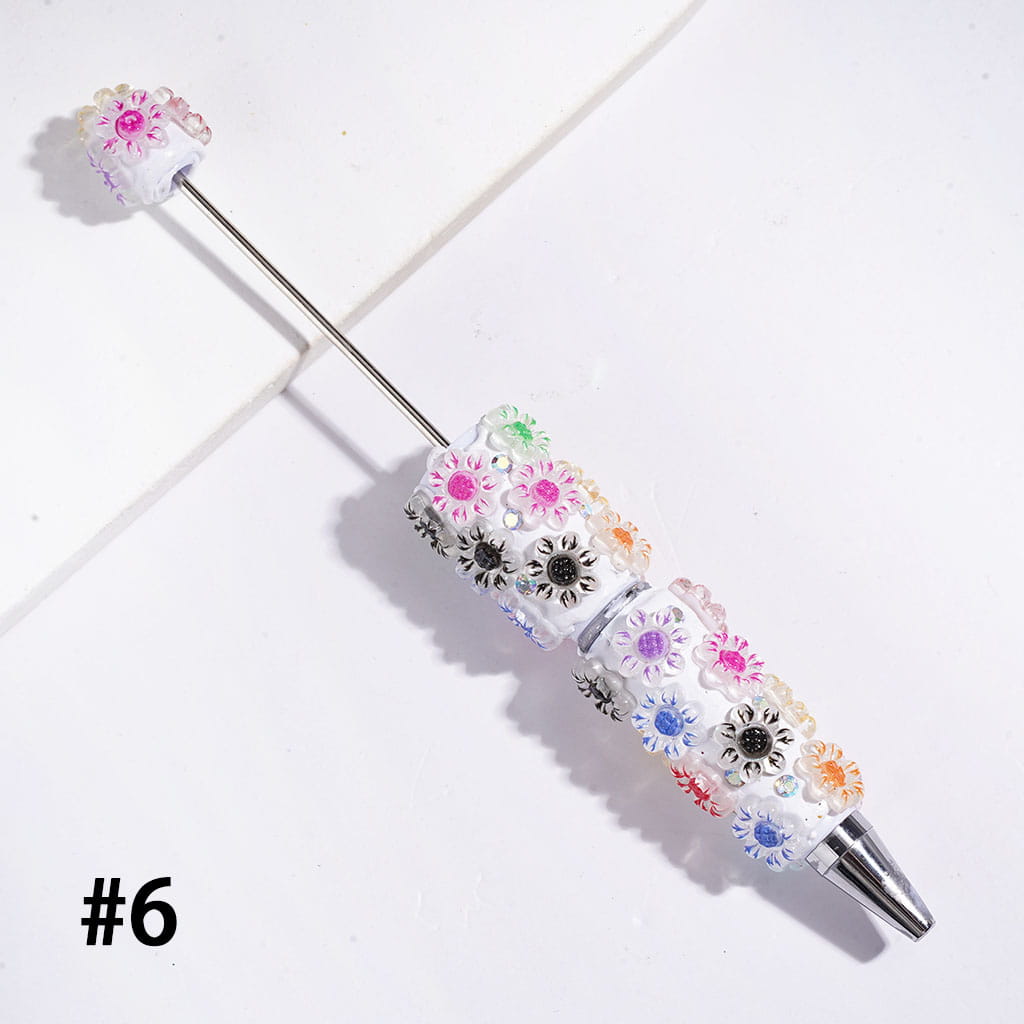 Adorable Sunflower Design with Sparkling AB Rhinestone Beadable Clay Pens, Multi-Color