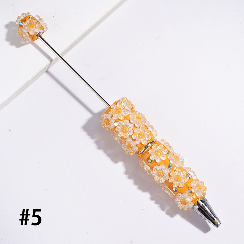 Adorable Sunflower Design with Sparkling AB Rhinestone Beadable Clay Pens, Multi-Color