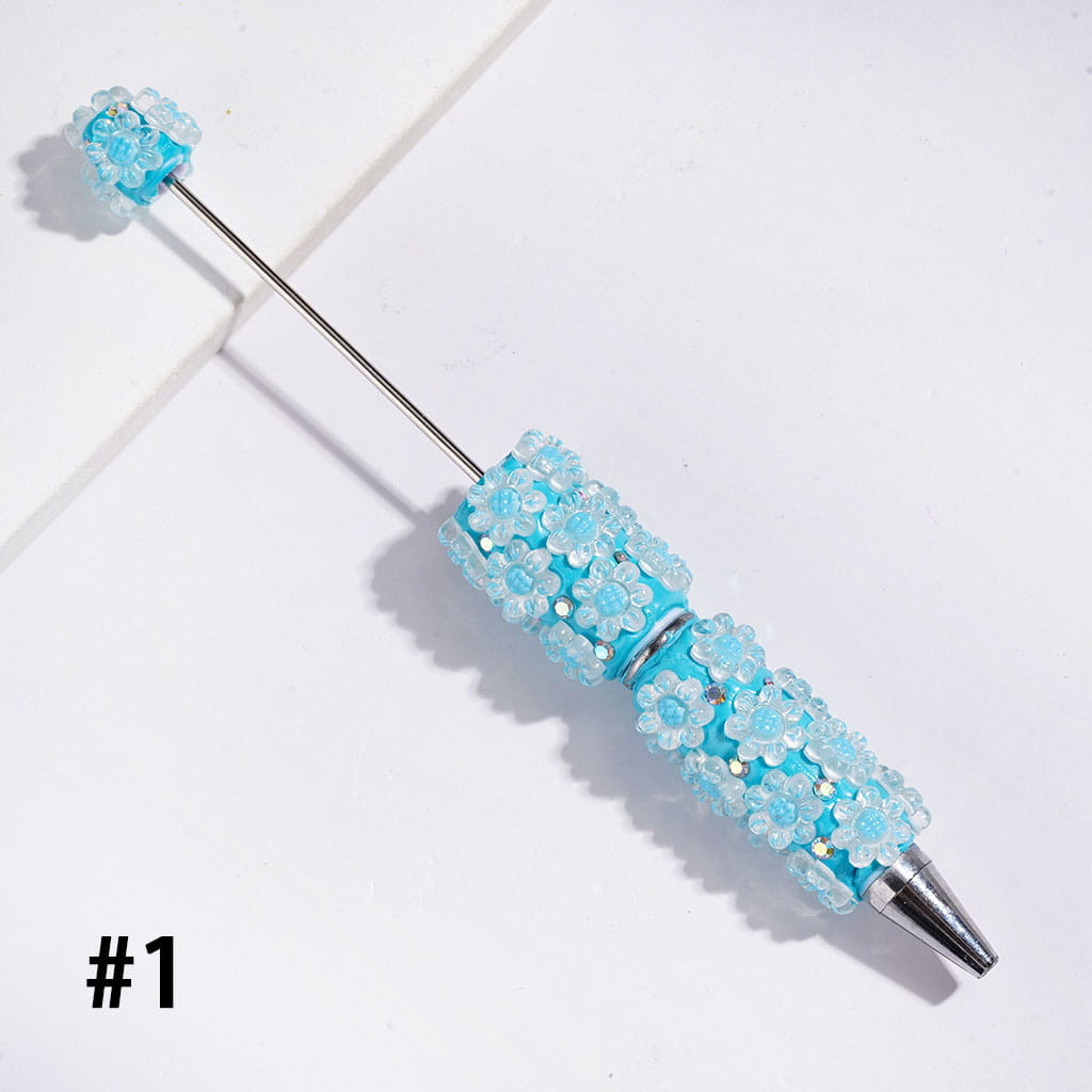 Adorable Sunflower Design with Sparkling AB Rhinestone Beadable Clay Pens, Multi-Color