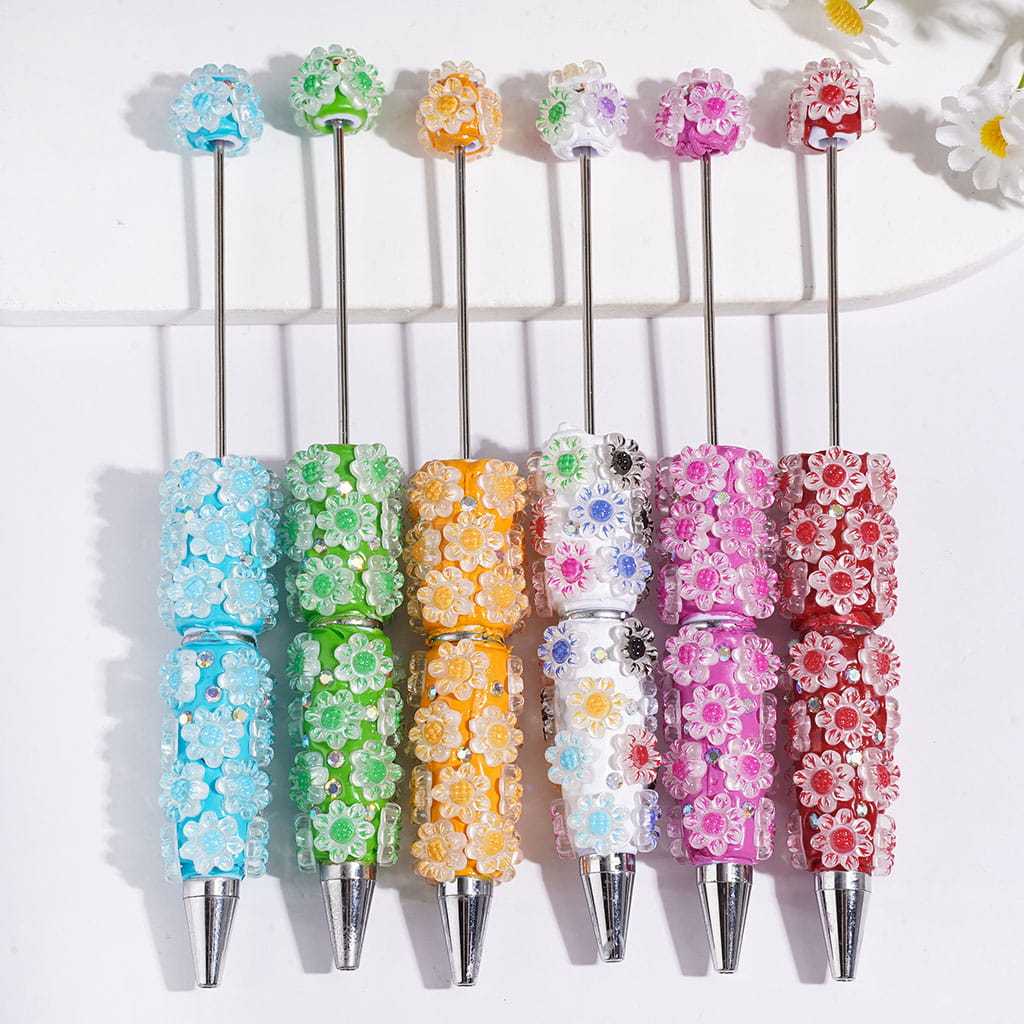 Adorable Sunflower Design with Sparkling AB Rhinestone Beadable Clay Pens, Multi-Color
