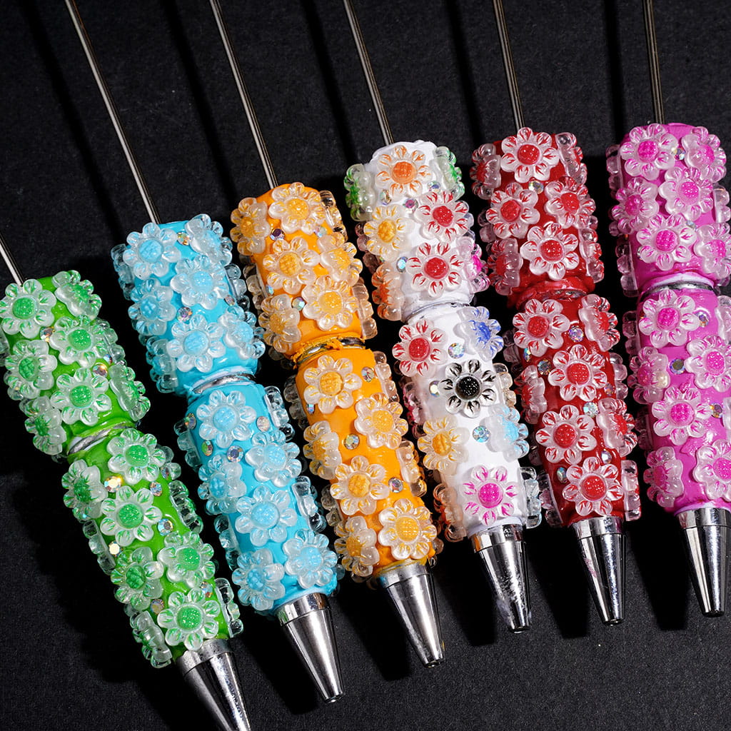 Adorable Sunflower Design with Sparkling AB Rhinestone Beadable Clay Pens, Multi-Color