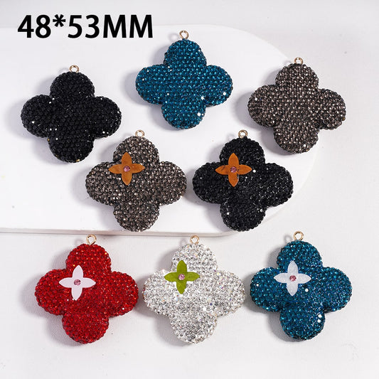 Multi‑Color Four‑Leaf Clover Clay Keychain Pendant Jewelry Accessories with Rhinestones