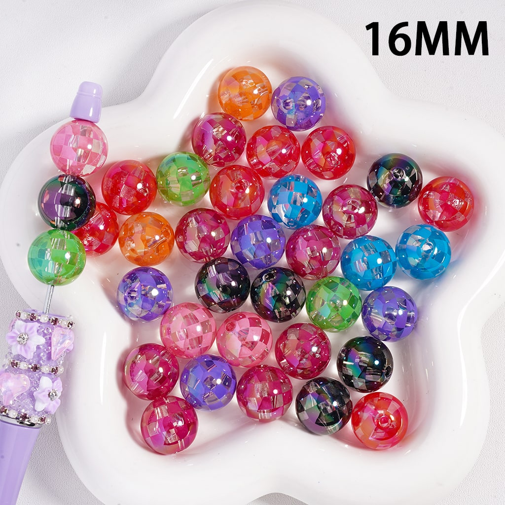 Color Checkered Patterns in Various Colors, Round Transparent Acrylic Beads 16MM