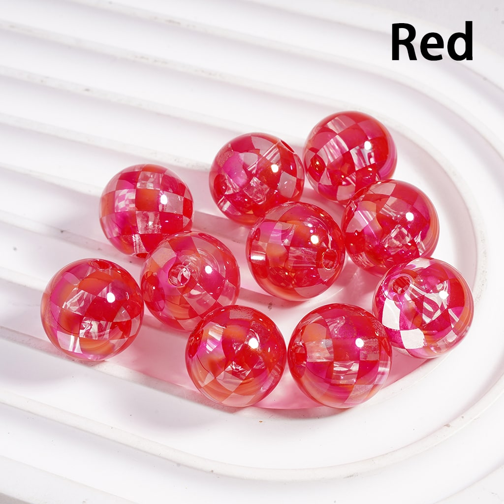 Color Checkered Patterns in Various Colors, Round Transparent Acrylic Beads 16MM