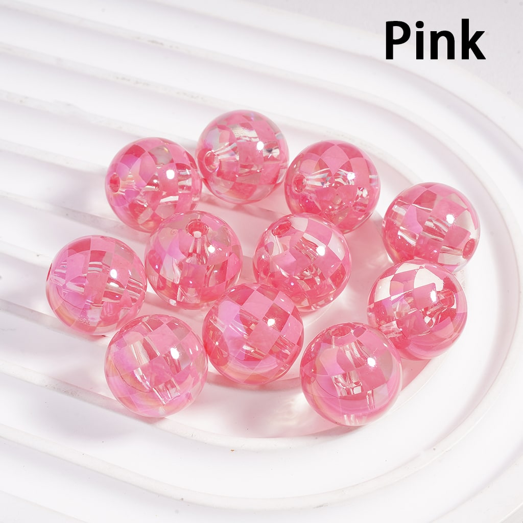 Color Checkered Patterns in Various Colors, Round Transparent Acrylic Beads 16MM