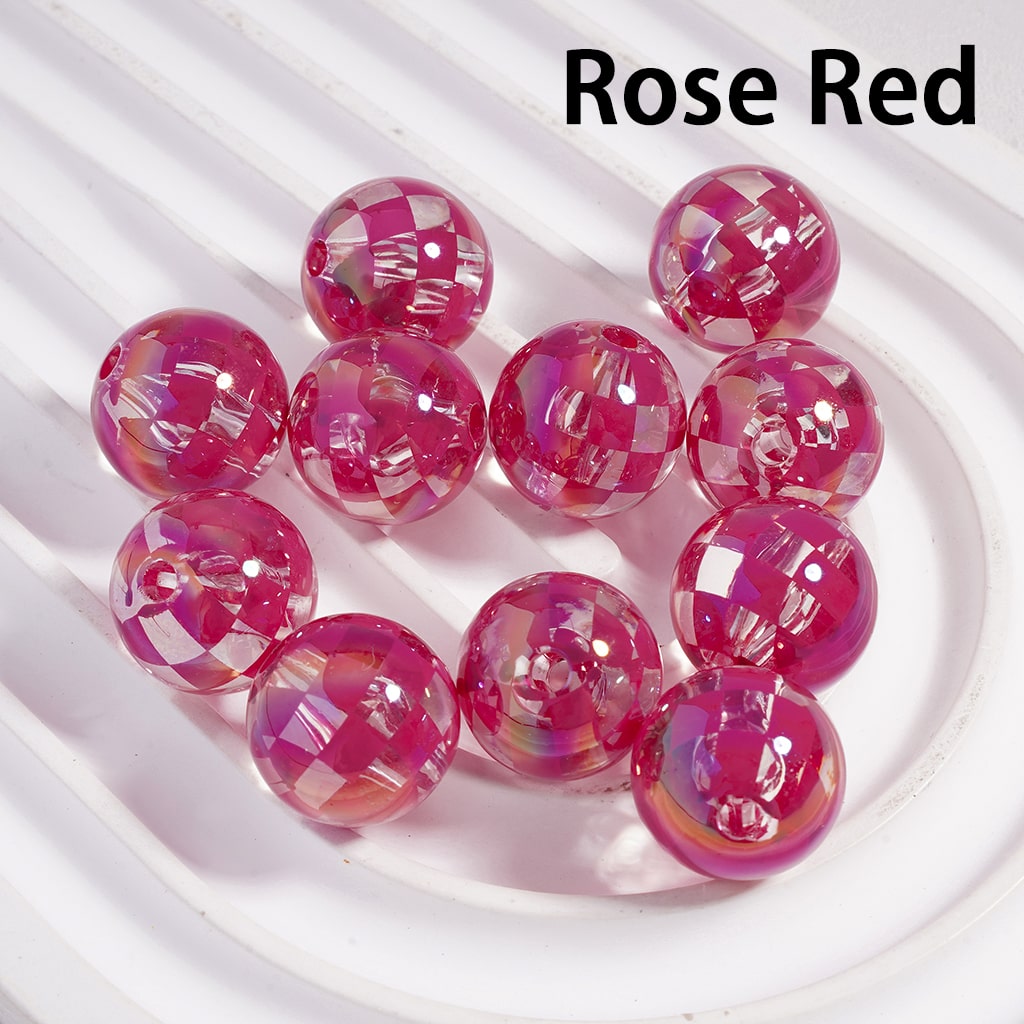 Color Checkered Patterns in Various Colors, Round Transparent Acrylic Beads 16MM