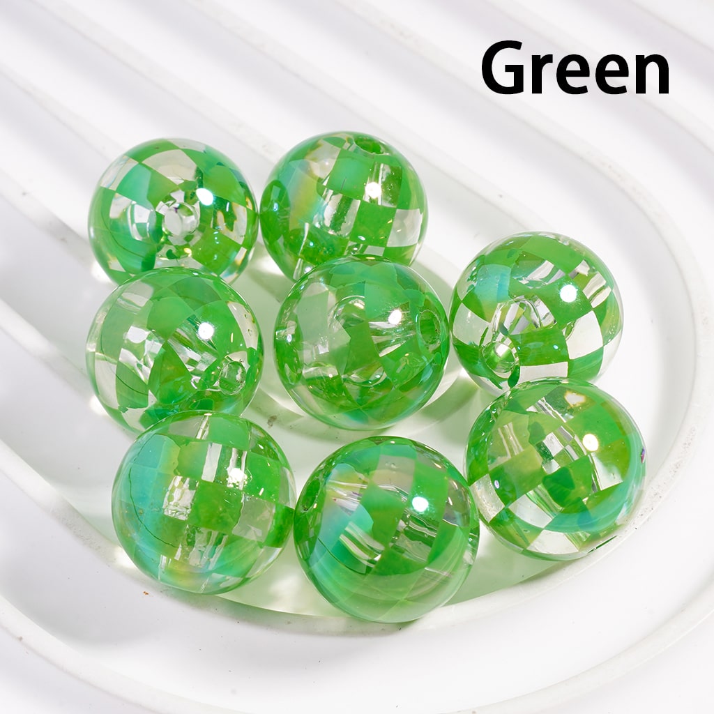 Color Checkered Patterns in Various Colors, Round Transparent Acrylic Beads 16MM
