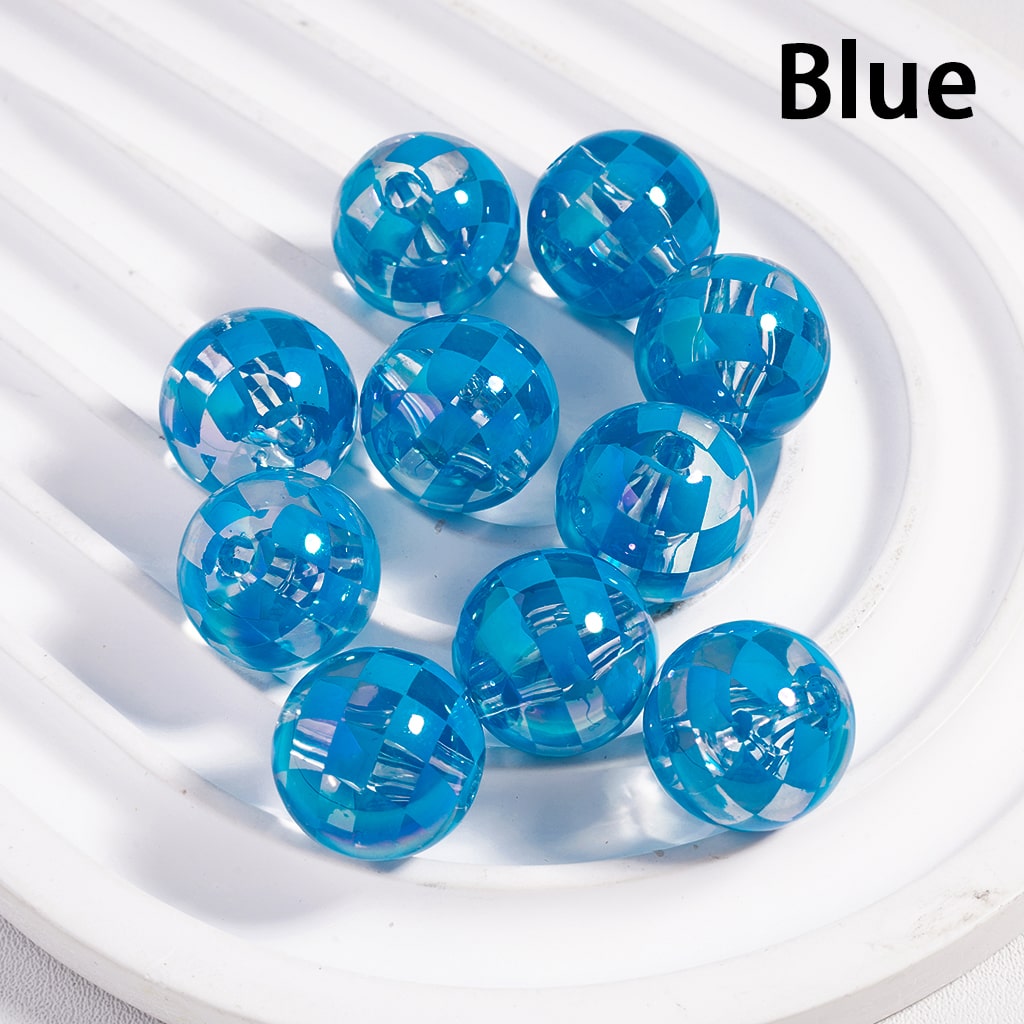 Color Checkered Patterns in Various Colors, Round Transparent Acrylic Beads 16MM