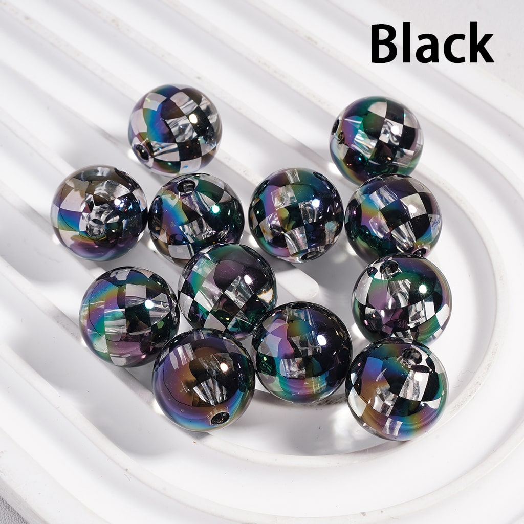 Color Checkered Patterns in Various Colors, Round Transparent Acrylic Beads 16MM