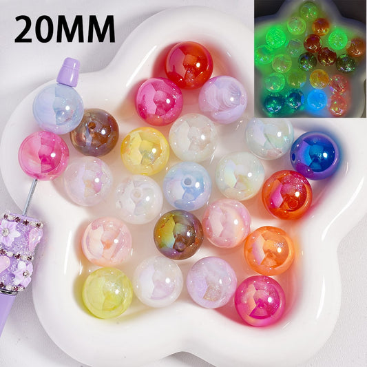 UV Coating Luminous Glow in the Dark Color Round Acrylic Beads Random Mix, 20MM