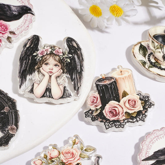 Vintage Gothic Romantic Rose & Black Crow Series, Teacup, Portrait, Angel & Candle Designs Acrylic Beads, Random Mix