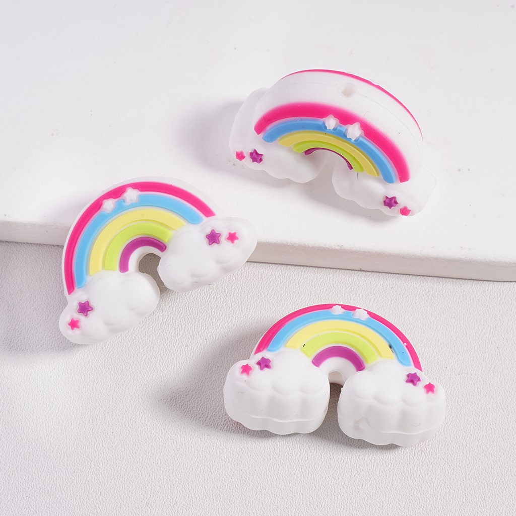 3D Cute Rainbow Yellow SunFlower with Smile Silicone Focal Beads  Random Mix