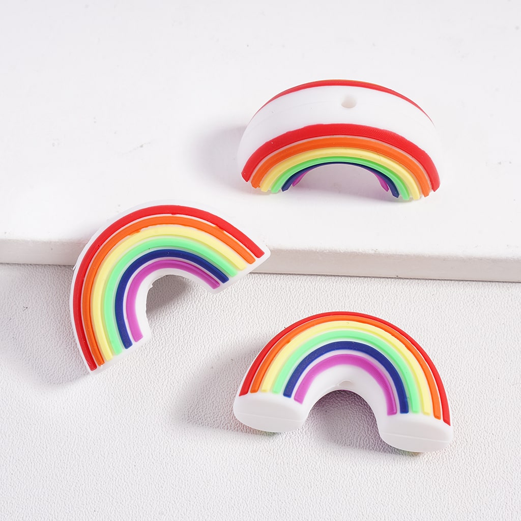 3D Cute Rainbow Yellow SunFlower with Smile Silicone Focal Beads  Random Mix