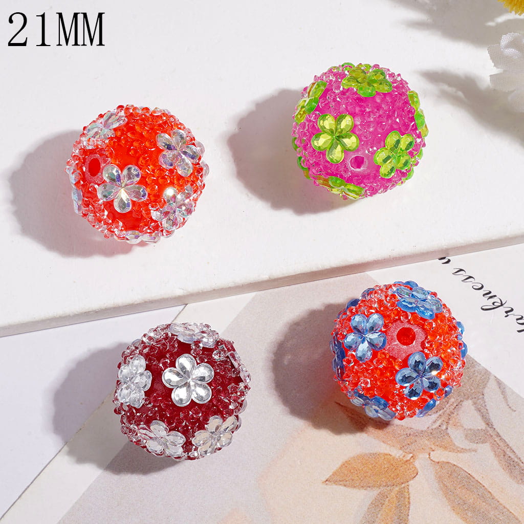 Handmade Acrylic Sugar Beads with Cone Shaped Clear Rhinestone and Five-Petaled Flower, 21MM Random Mix Multi-Color