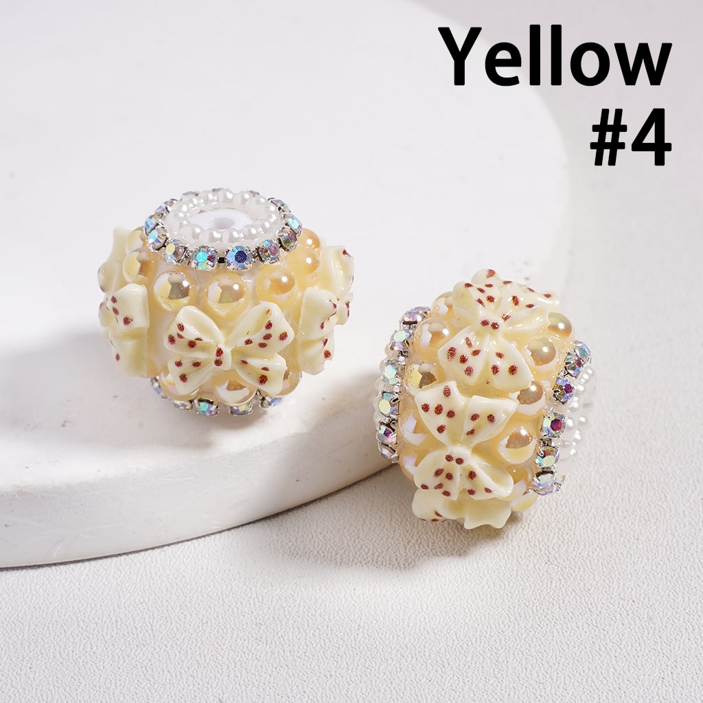 Cute Bowtie White Polka Dots, Half-Shell Pearls & Multi-Color AB Rhinestones Chains, Round Acrylic Beads 22MM