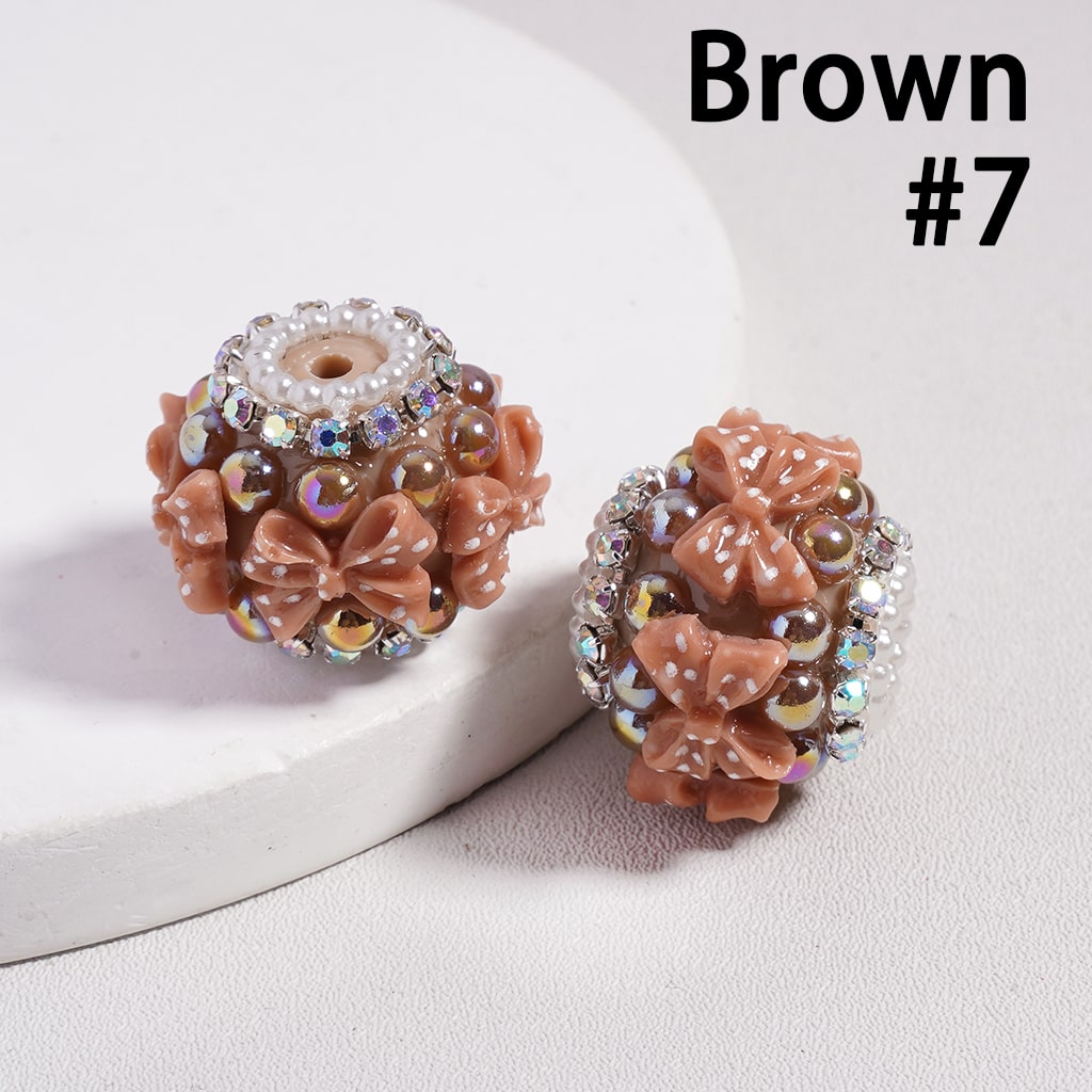 Cute Bowtie White Polka Dots, Half-Shell Pearls & Multi-Color AB Rhinestones Chains, Round Acrylic Beads 22MM