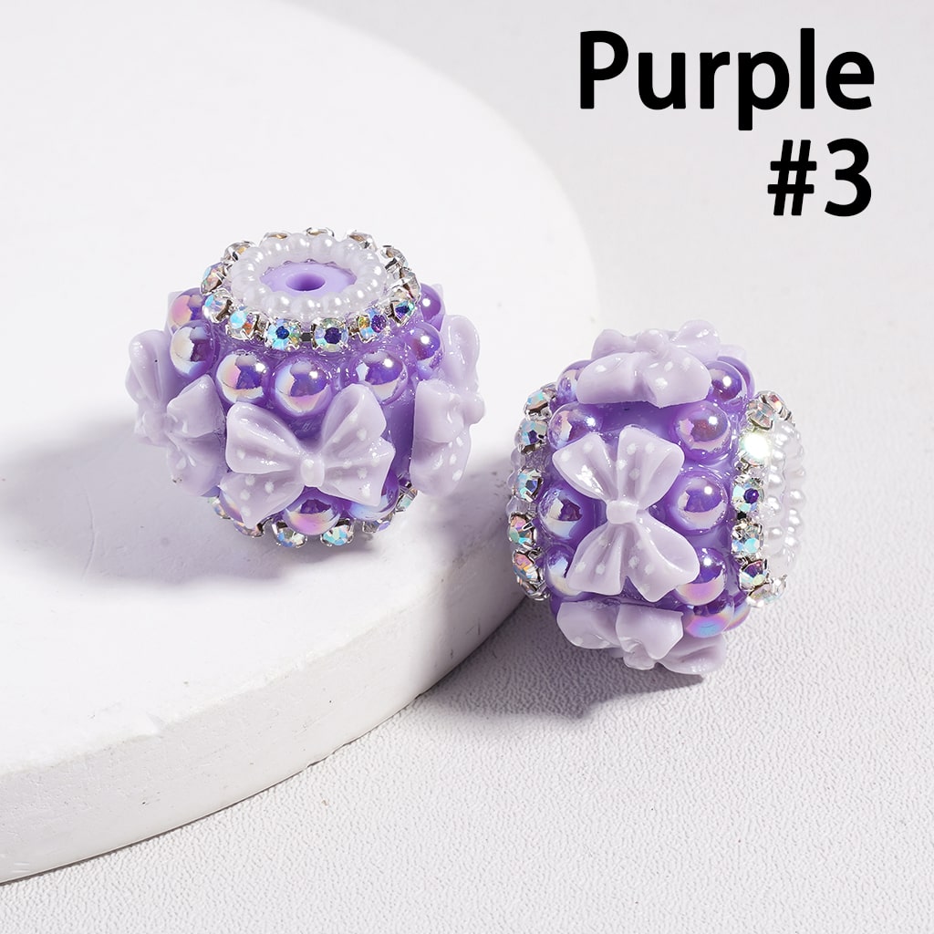 Cute Bowtie White Polka Dots, Half-Shell Pearls & Multi-Color AB Rhinestones Chains, Round Acrylic Beads 22MM