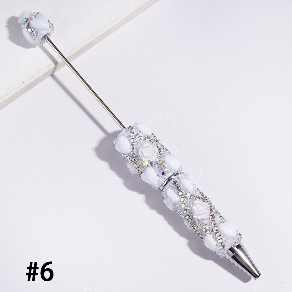 Handmade Beadable Sugar Pens with Heart Bowtie UV-Coated Rose Flower and AB Rhinestone Chains, Multi-Color