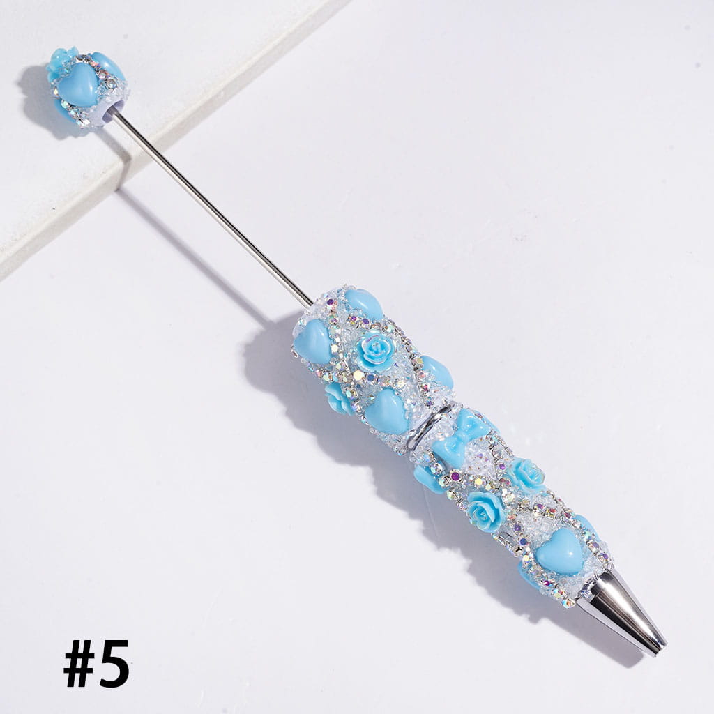Handmade Beadable Sugar Pens with Heart Bowtie UV-Coated Rose Flower and AB Rhinestone Chains, Multi-Color