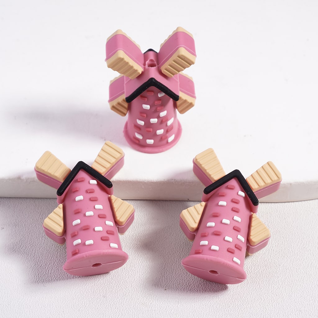 Red Meni Farmhouse Barn Charms with Black Trim and White Accents Silicone Focal Beads