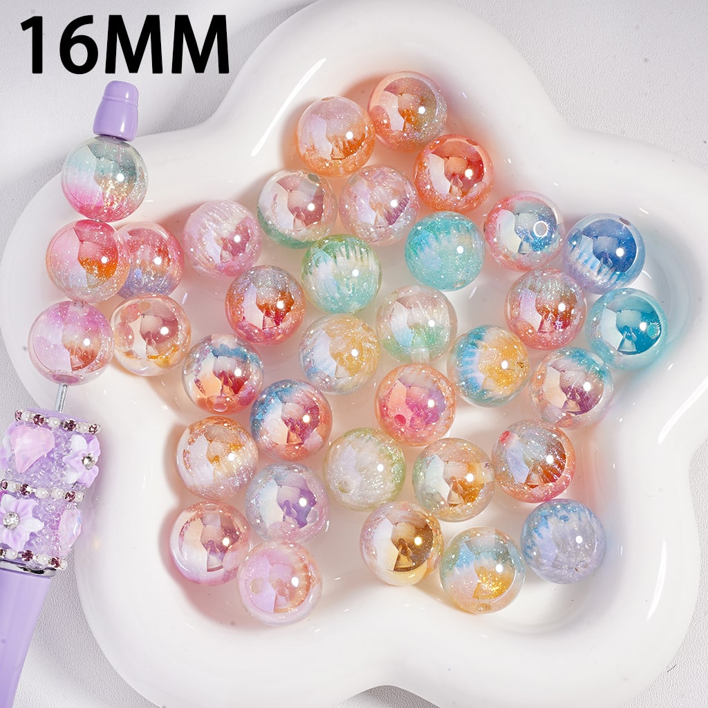 Glittery UV Coating Three Ombre Colors and Translucent Round Acrylic Beads 16MM, Random Mix