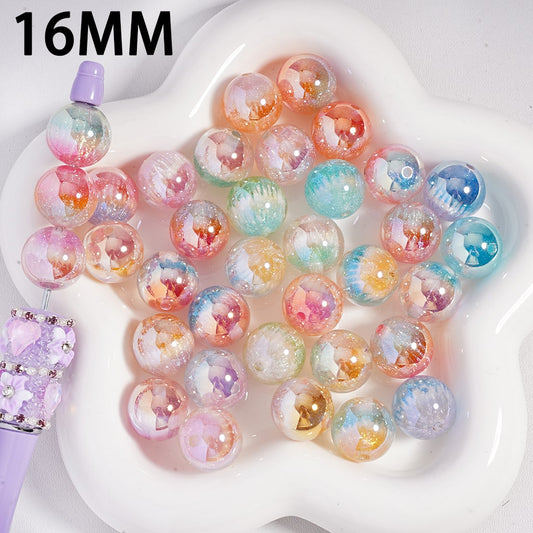 Glittery UV Coating Three Ombre Colors and Translucent Round Acrylic Beads 16MM, Random Mix