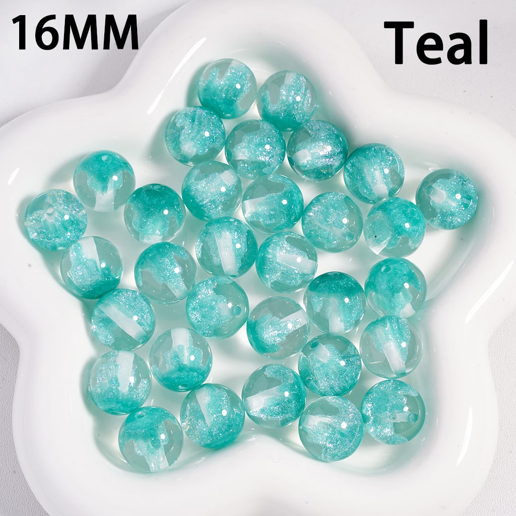 Luminous Glitters & Iceberg Inside, Semi Clear Color Changing, Round Acrylic Beads 16MM