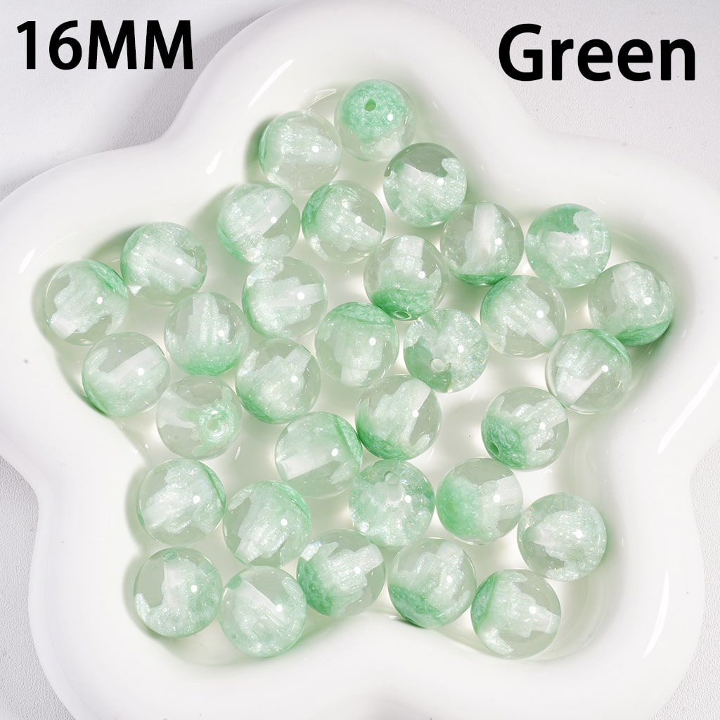 Luminous Glitters & Iceberg Inside, Semi Clear Color Changing, Round Acrylic Beads 16MM