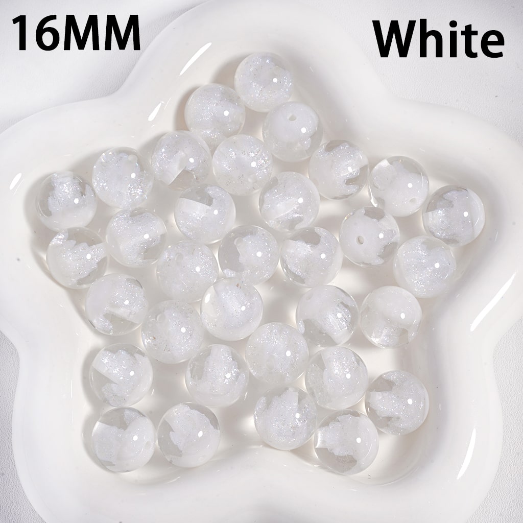 Luminous Glitters & Iceberg Inside, Semi Clear Color Changing, Round Acrylic Beads 16MM