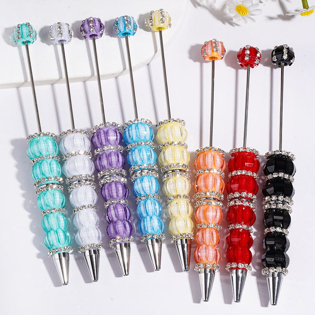 Handmade Beadable Pens Leaf Shaped Rhinestones with Glitter and Clear Rhinestone Chains, Multi-Color