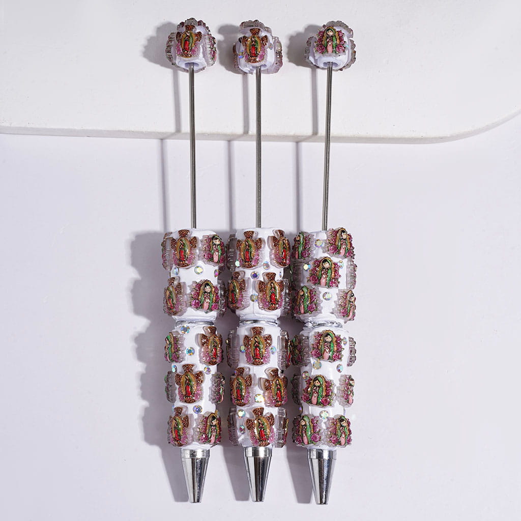 Beadable Clay Pens with Virgen de Guadalupe and AB Rhinestone