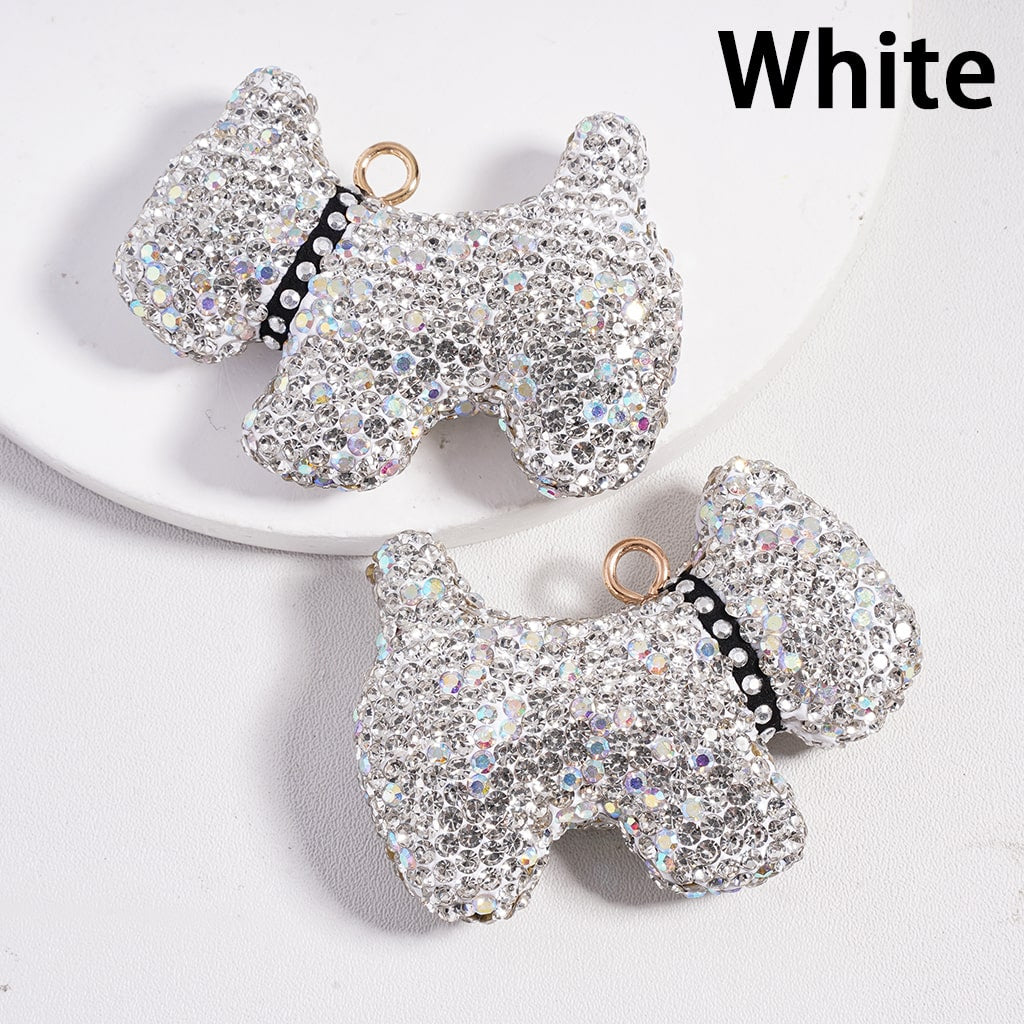 Multi Color Clay Keychain Clear Rhinestones Dog Pendant Jewelry Accessories Random Mix 42×55 mm