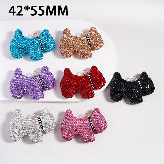Multi Color Clay Keychain Clear Rhinestones Dog Pendant Jewelry Accessories Random Mix 42×55 mm