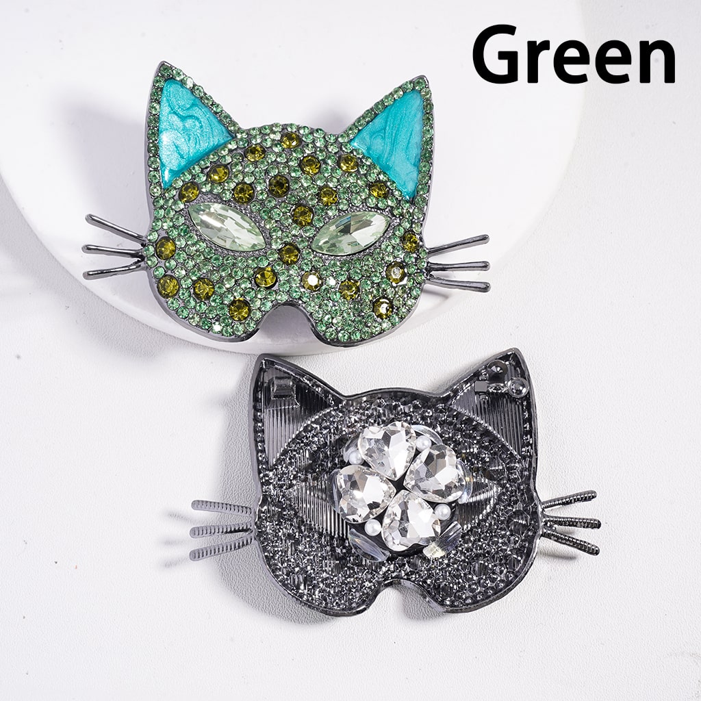 Cat Head Face Mask Bead White Pearls & Green Rhinestone Eyes Clay Beads 48*72MM