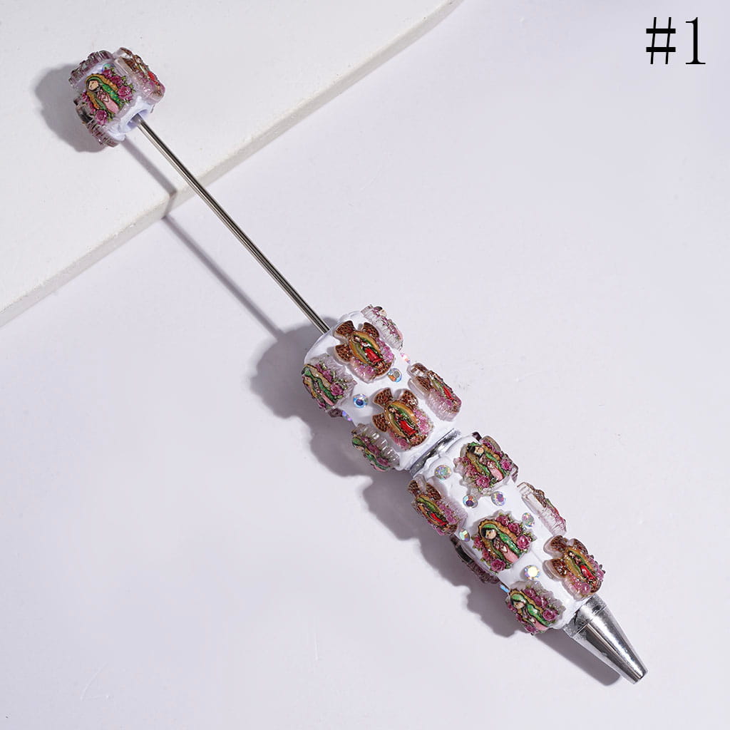 Beadable Clay Pens with Virgen de Guadalupe and AB Rhinestone