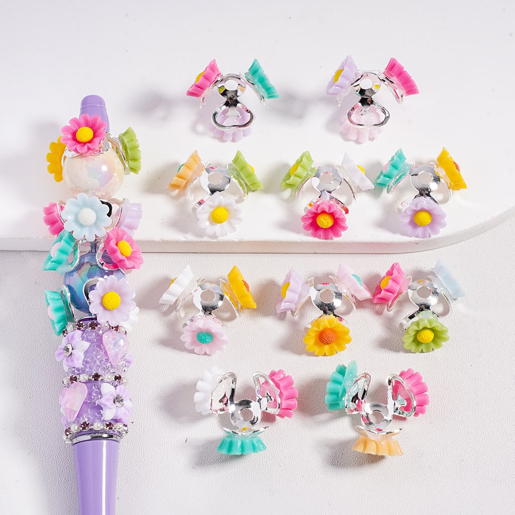 Silver Metal Cage Cap with Daisy Flower & Heart Accents Random Mix (Please Read the Description)