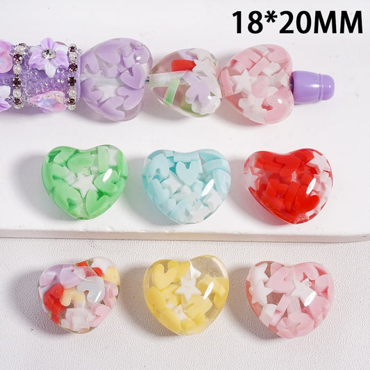 Heart & Star Shapes Transparent Mixed Colors, Acrylic Beads 18*20 mm Random Mix