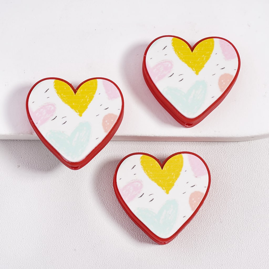 Hearts on Hearts Print Valentine's Day Theme Silicone Focal Beads