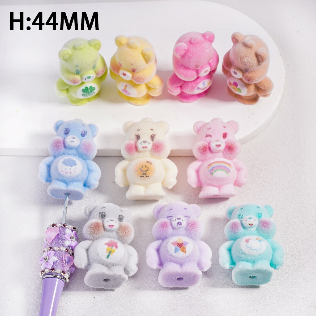 Fluffy Flocked Cute Bear Multi Color can be also used as Acrylic Beads or Pen Topper Height 44MM, Random Mix