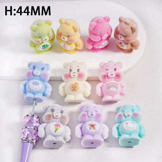 Fluffy Flocked Cute Bear Multi Color can be also used as Acrylic Beads or Pen Topper Height 44MM, Random Mix