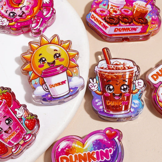 Cute Pink Series Donut & Coffee Drink Cartoon Acrylic Beads, Semi-Clear, Random Mix