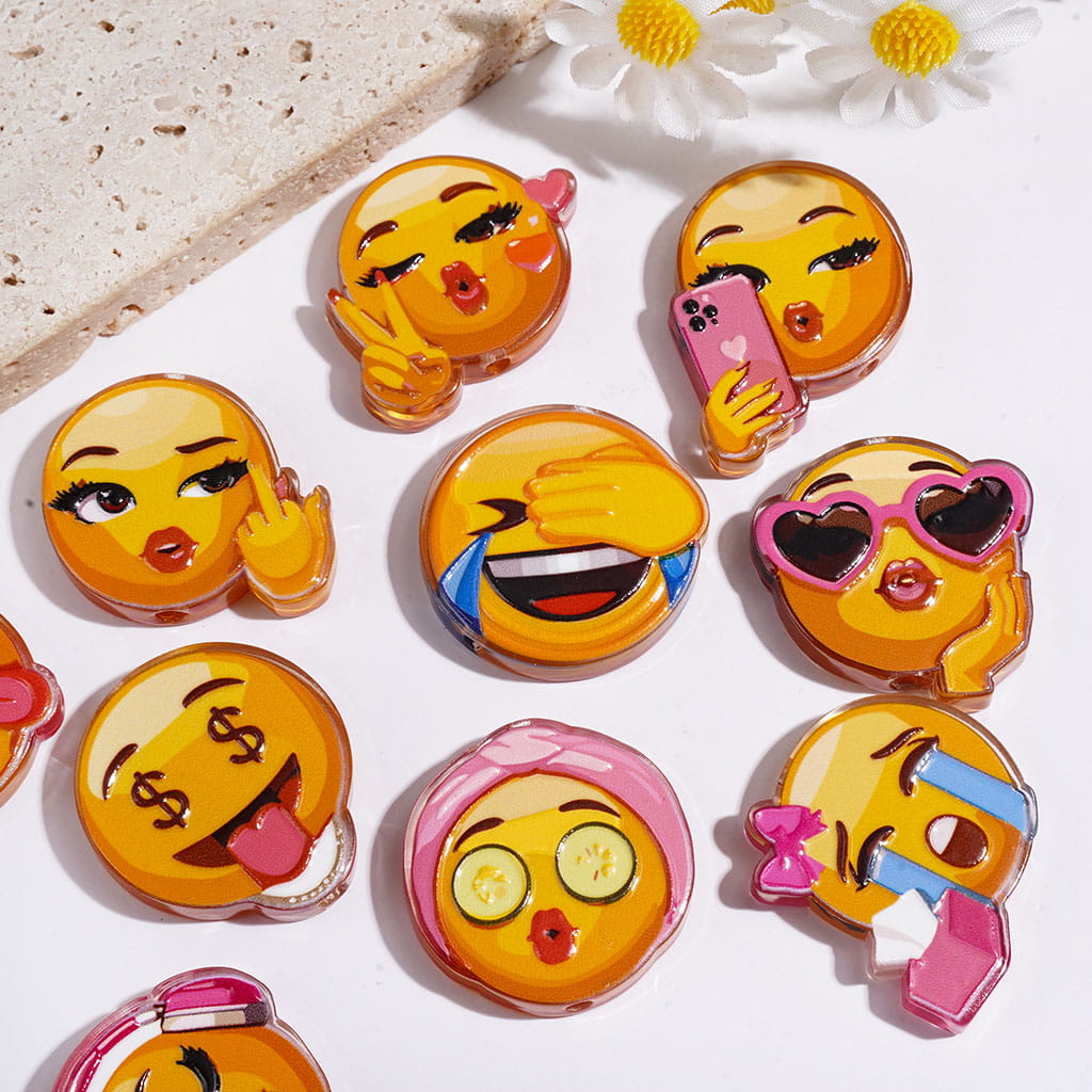 Fun Social Messenger Emoticon Character Series Acrylic Beads, Random Mix
