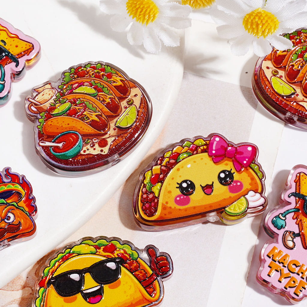Colorful Mexican Snack & Fast Food Character Series Acrylic Beads, Semi-Clear, Random Mix