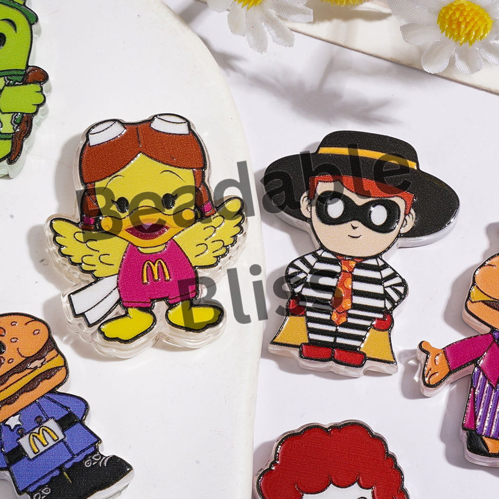 Cartoon Style Fast Food Mascot Series Acrylic Beads, Semi-Clear, Random Mix
