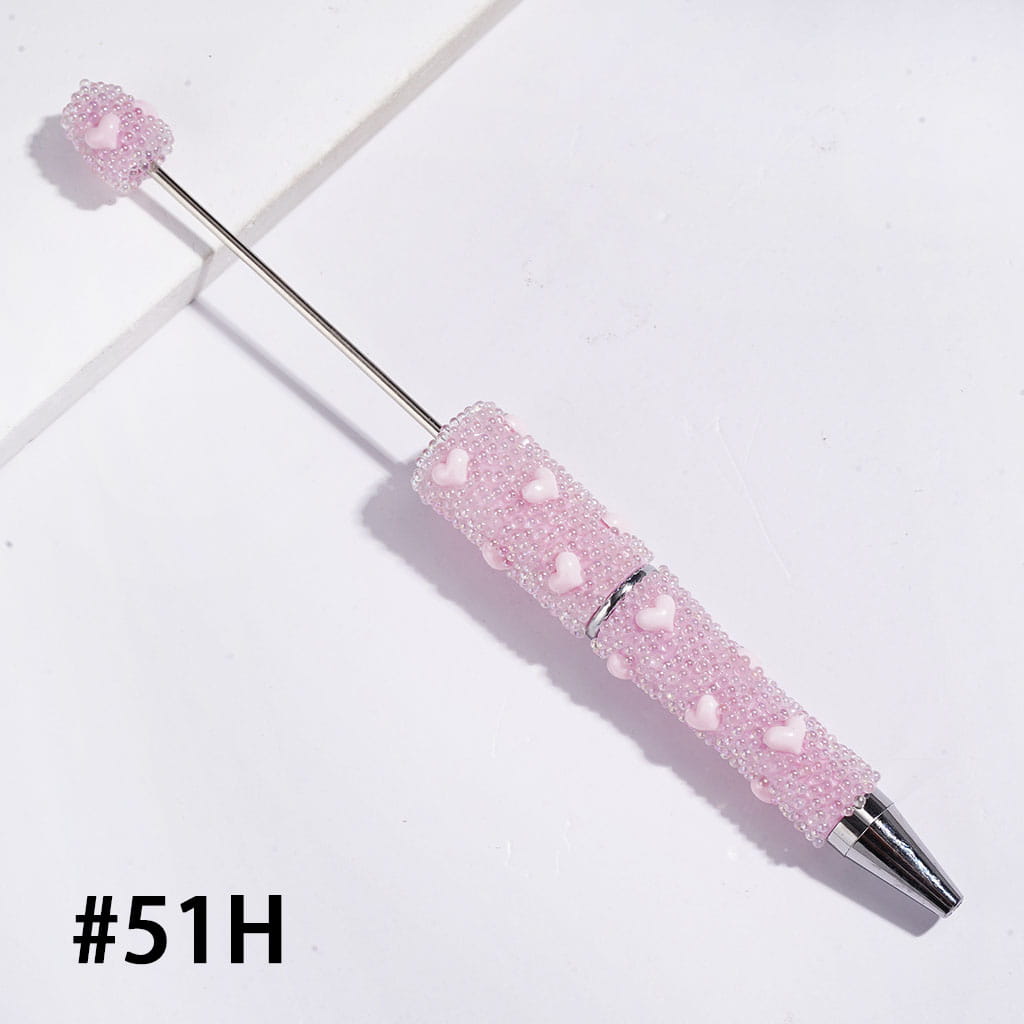 Beadable Pens with Mini Iridescent Bubble Balls and Heart Covered Entire the Pens, Multi-Color