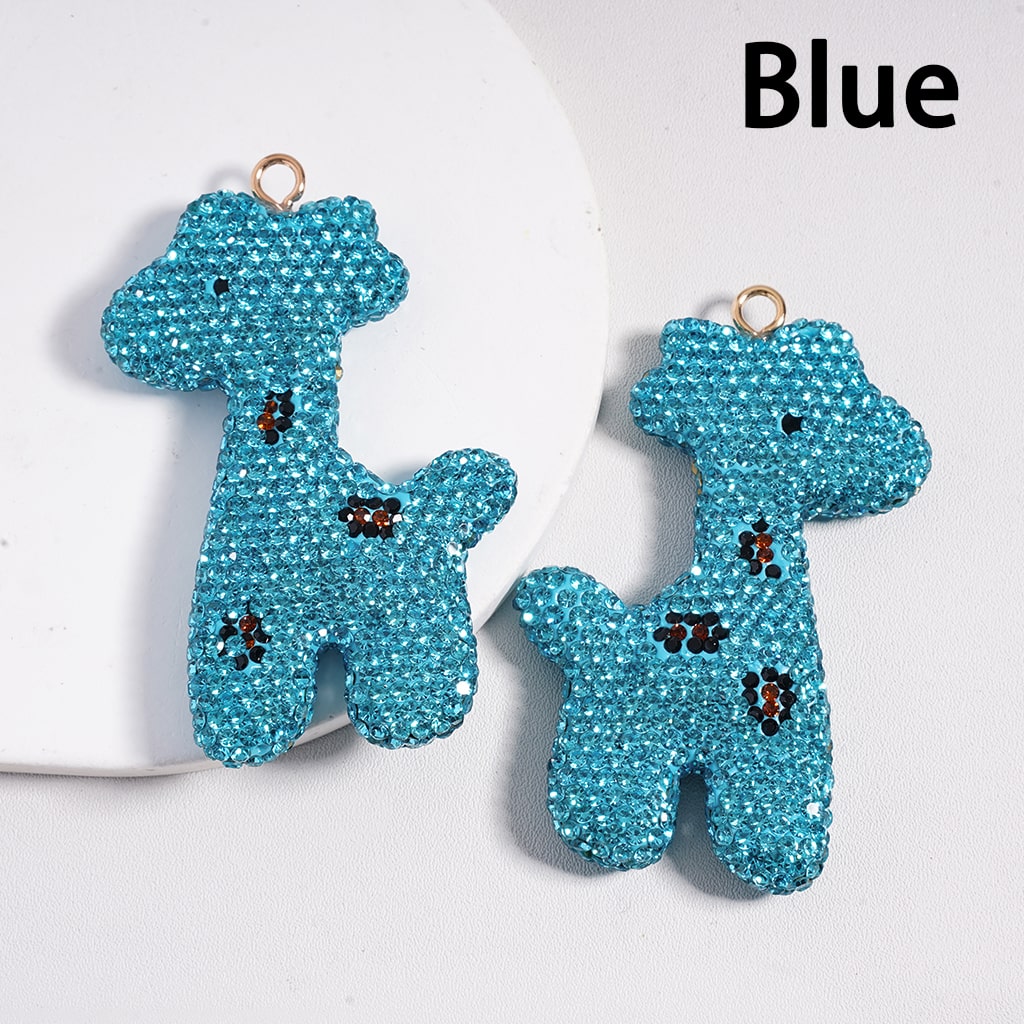 Giraffe Shape Multi Color Giraffe Clay Keychain Pendant Rhinestones Jewelry Accessories, 50*72MM