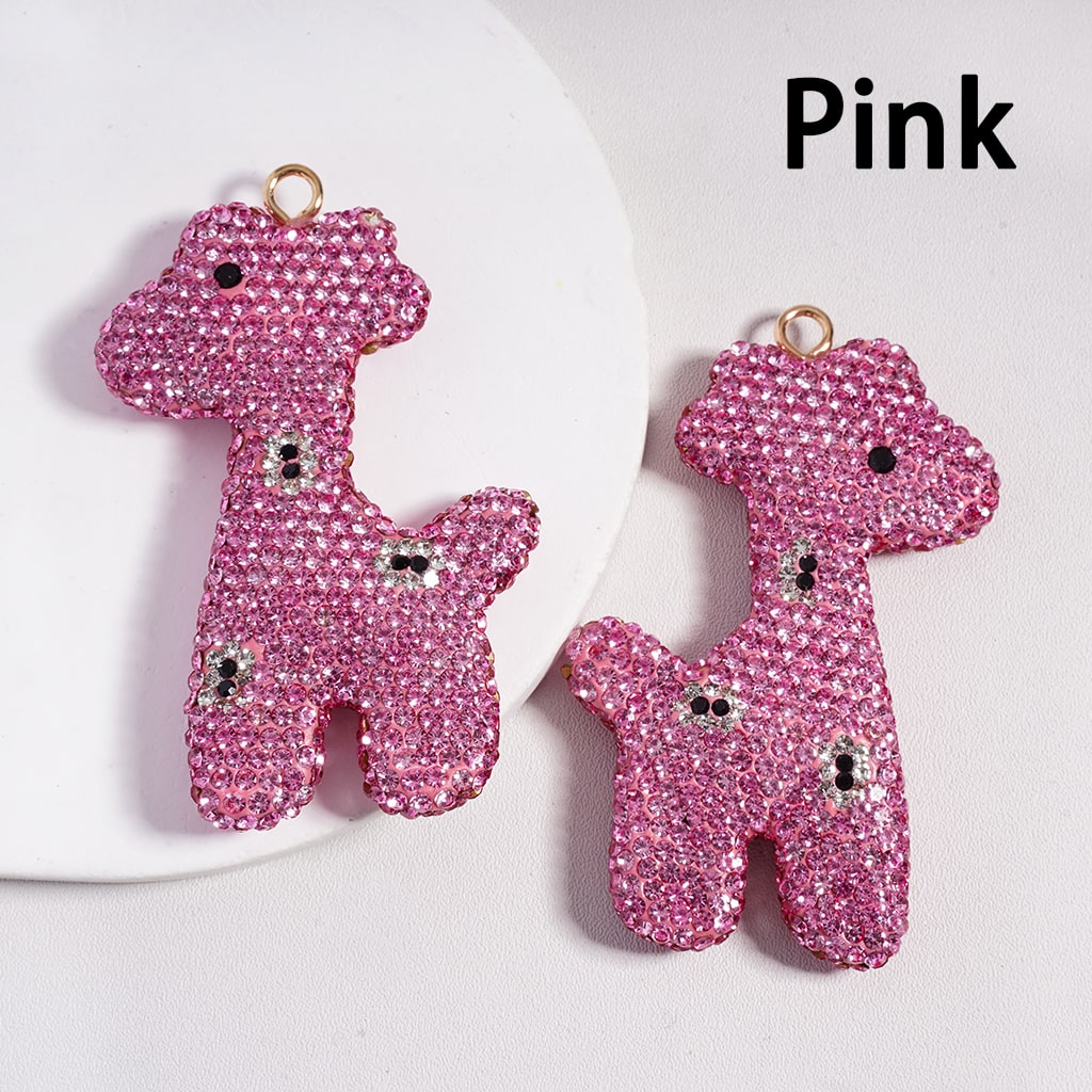 Giraffe Shape Multi Color Giraffe Clay Keychain Pendant Rhinestones Jewelry Accessories, 50*72MM
