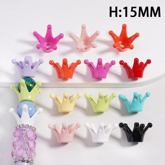 Solid Multi Color Crown Acrylic Beads Height 15MM, Random Mix