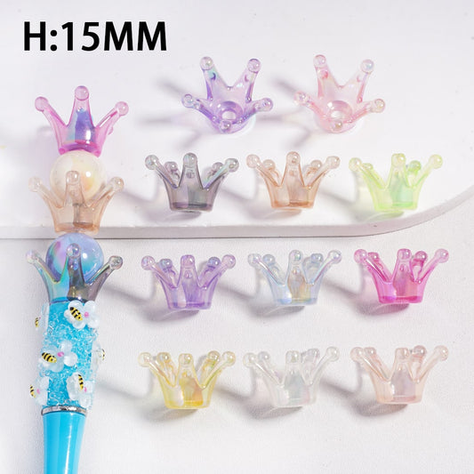 UV Coated Glittery Semi Transparent Crown Acrylic Bead Height 15MM, Random Mix